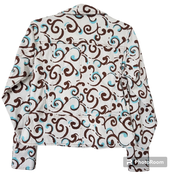 C.D.Sport Y2K Vibe Ivory, Chocolate & Turquoise Cropped Tailored Print Jacket M - Picture 11 of 11